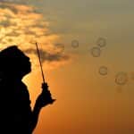 woman, bubbles, sunset